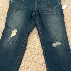 Indigo Blue Size Large Distressed Maternity Overalls